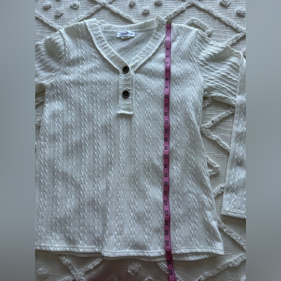 Ivory fisherman's sweater top with suede elbow Size M - Picture 7 of 8